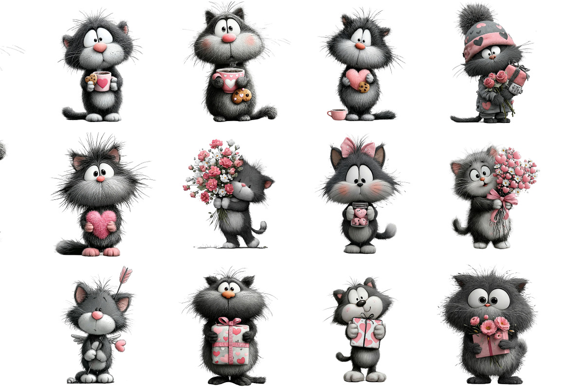 Whimsical Valentine Cats Clipart, an Illustration by DreamArtGraphic (Photo 2 of 4)