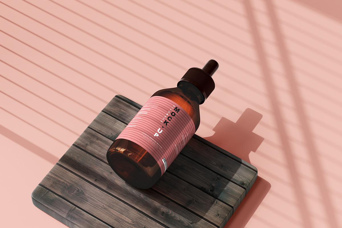 Amber Glass Dropper Bottle Mockups, a Cups & Container Mockup by pmvch (Photo 9 of 26)