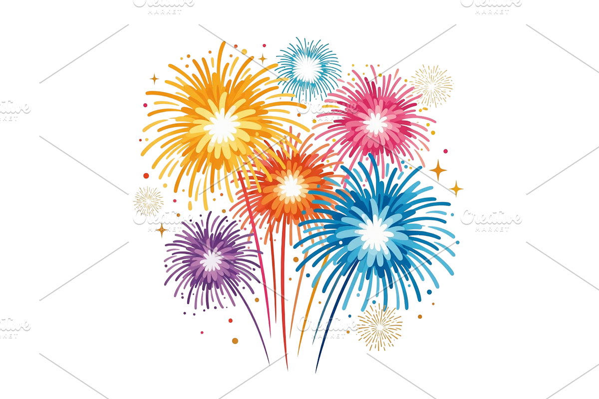 New year Fireworks Clipart, a Seasonal Illustration by Creative design (Photo 4 of 7)