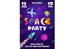 Space Party Flyer, Rocket, Planets