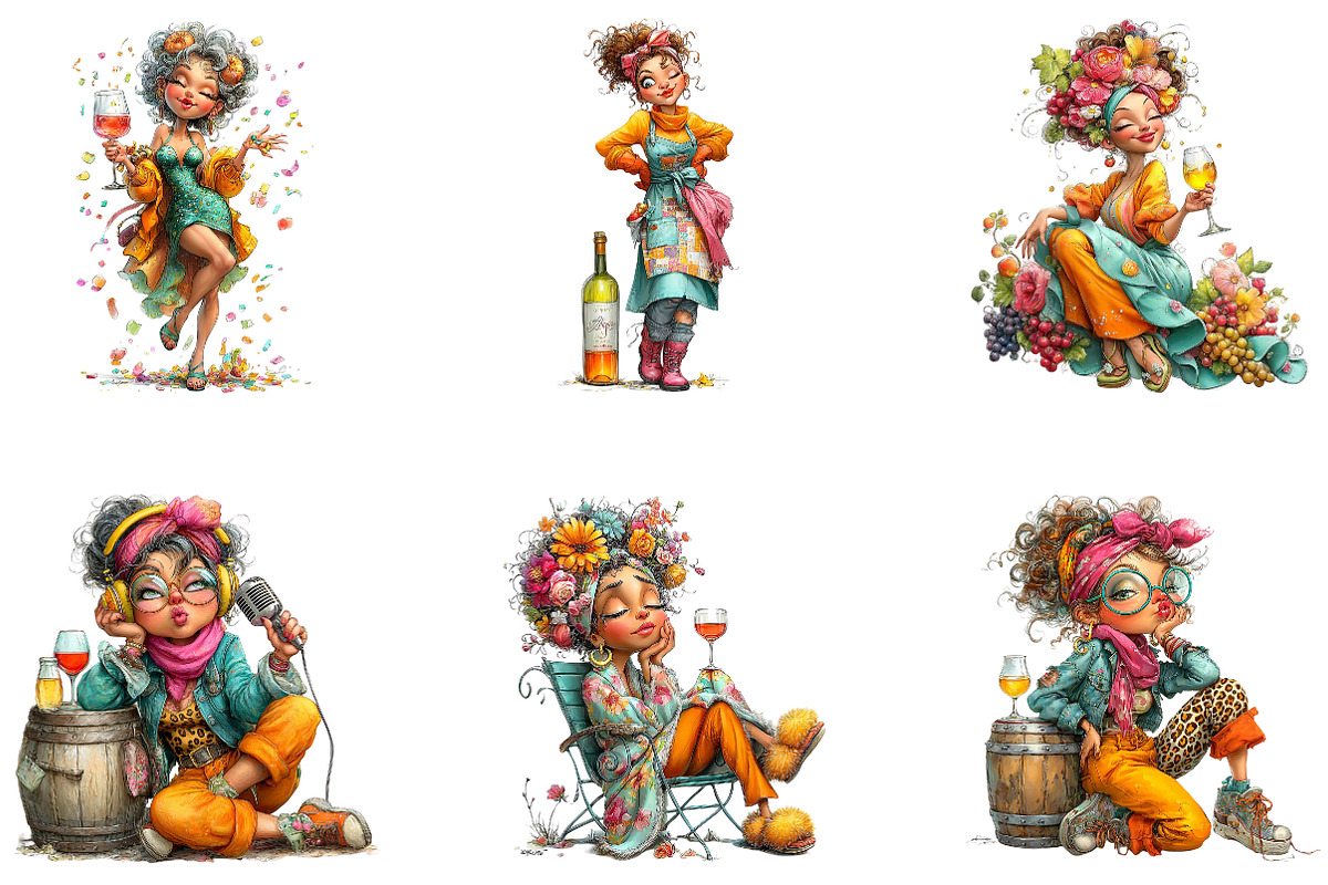 Funny Wine Lady Clipart Bundle PNG, a Seasonal Illustration by CreationArt (Photo 4 of 5)