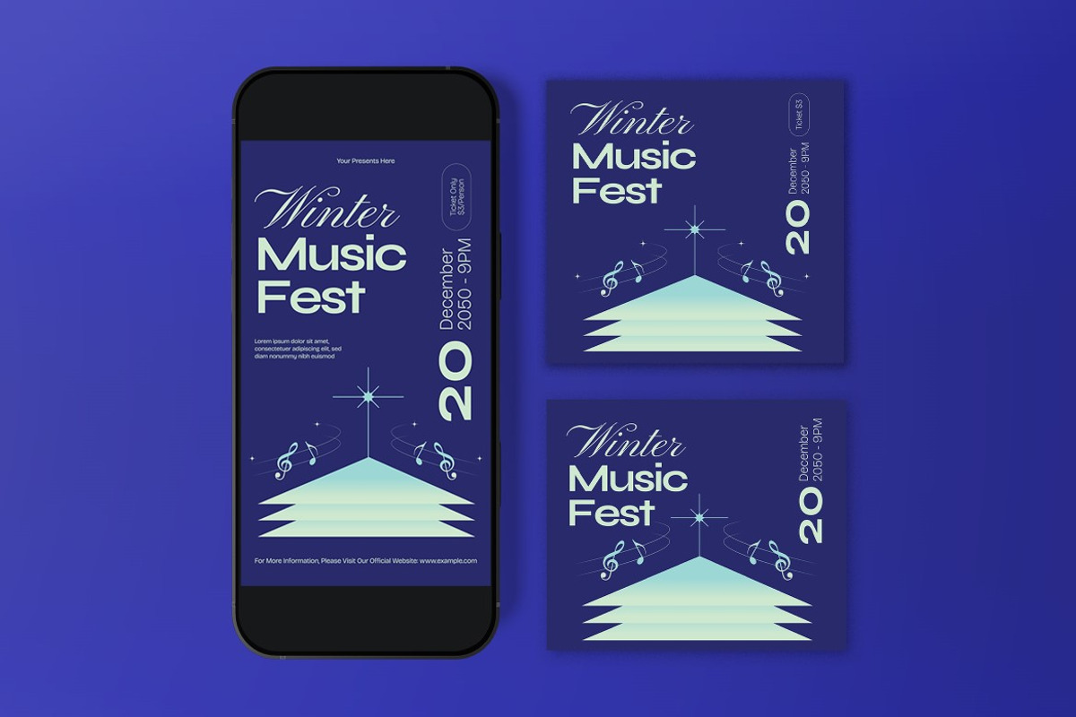 Navy Winter Music Fest Flyer Set, a Flyer Template by graphicook (Photo 6 of 6)