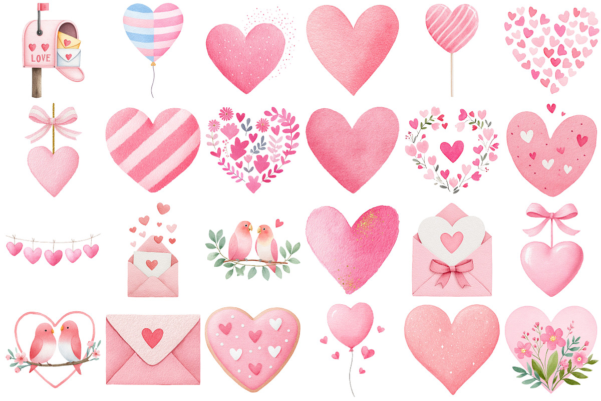 Watercolor Pink Valentines Clipart, an Illustration by Craft Nest (Photo 4 of 4)
