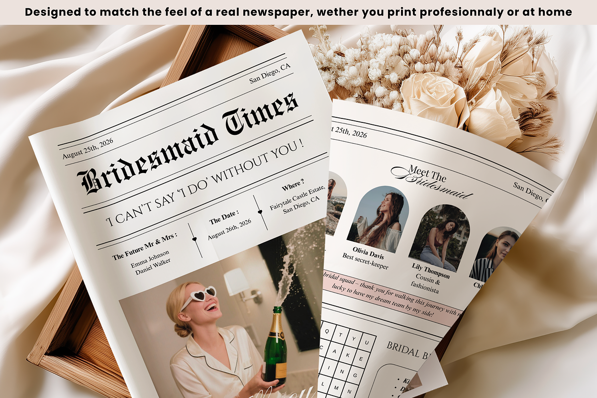 Bridesmaid Proposal Newspaper, an Invitation Template by PixelBloomClub (Photo 4 of 6)