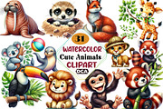 Watercolor Cute Animals Clipart, an Illustration by DreamCafeArt (Thumbnail 1 of 4)