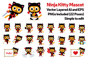 Ninja Kitty Vector Character Mascot, an Animal Illustration by Manudesign (Thumbnail 1 of 3)