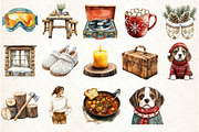 Watercolor Winter Cabin Clipart, an Illustration by Libby Wishes (Thumbnail 2 of 7)