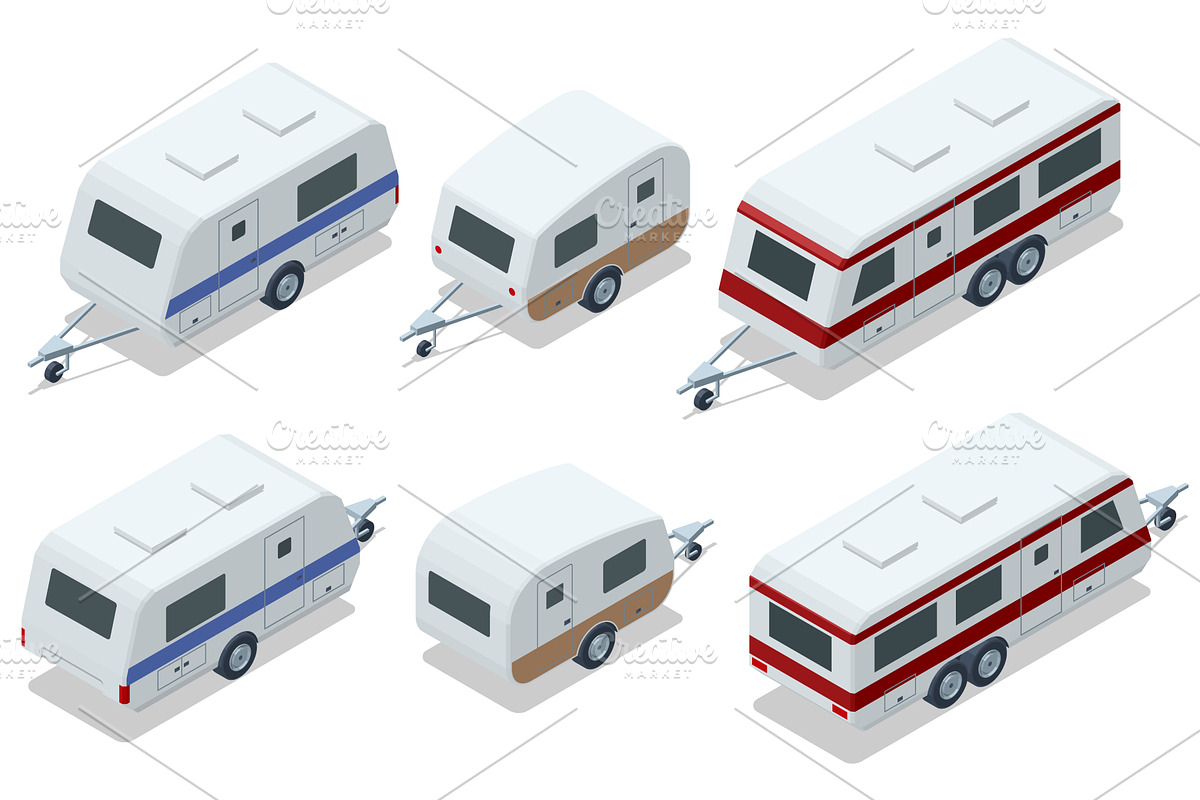 An isometric set of various camper, an Object Illustration by Golden Sikorka