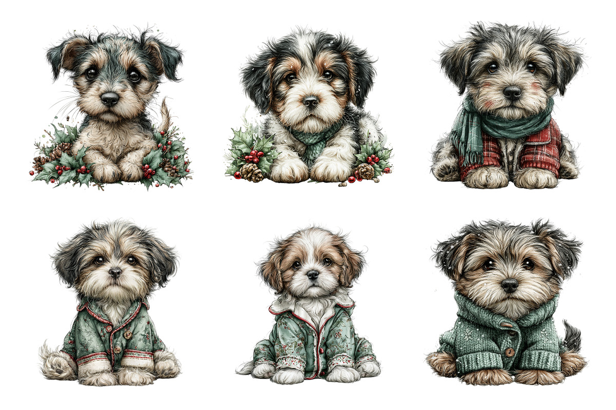 Watercolor Christmas Dogs Clipart, a Transportation Illustration by SinaCreation (Photo 2 of 9)
