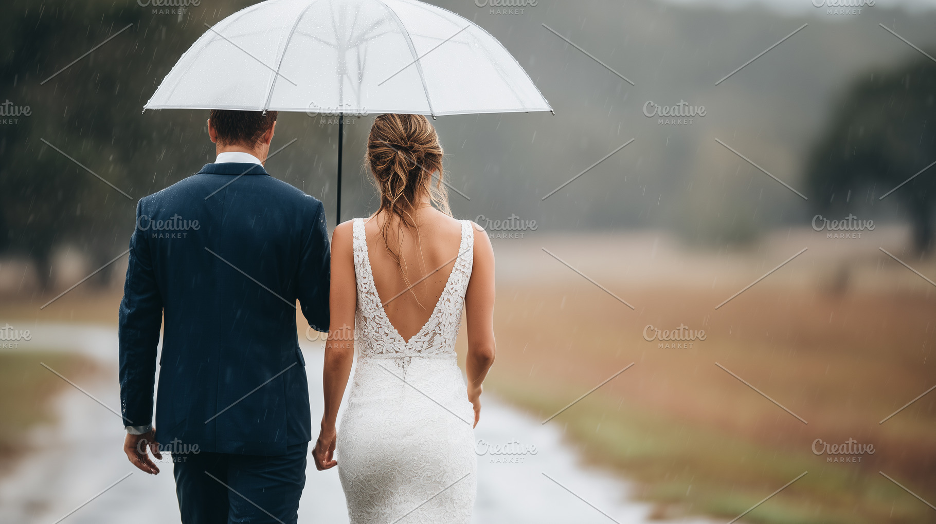 Bride and groom walking in the rain, a Person Photo by MistyDay