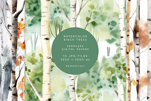 Watercolor Birch Trees, a Pattern Graphic by PeDe Designs