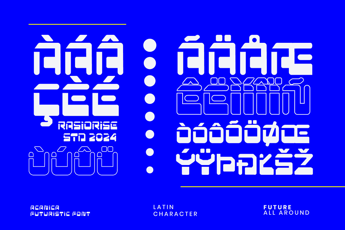 Acanica a Y2K Futuristic Font, a Sans Serif Font by Rasiorise Studio (Photo 4 of 9)