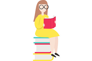 Woman reading sitting on book stack, an Education Illustration by SiberianArt