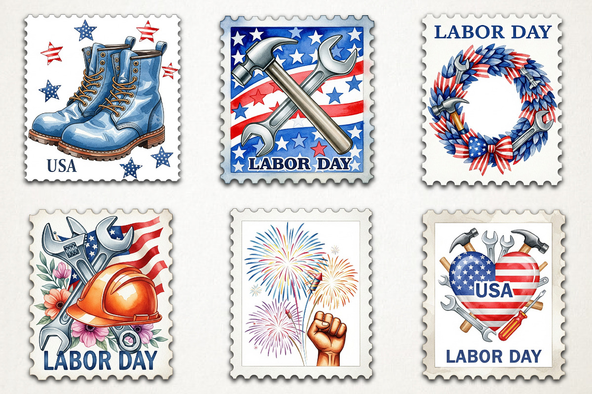 Labor Day Postage Stamp Clipart, an Illustration by RobertsArt (Photo 3 of 5)