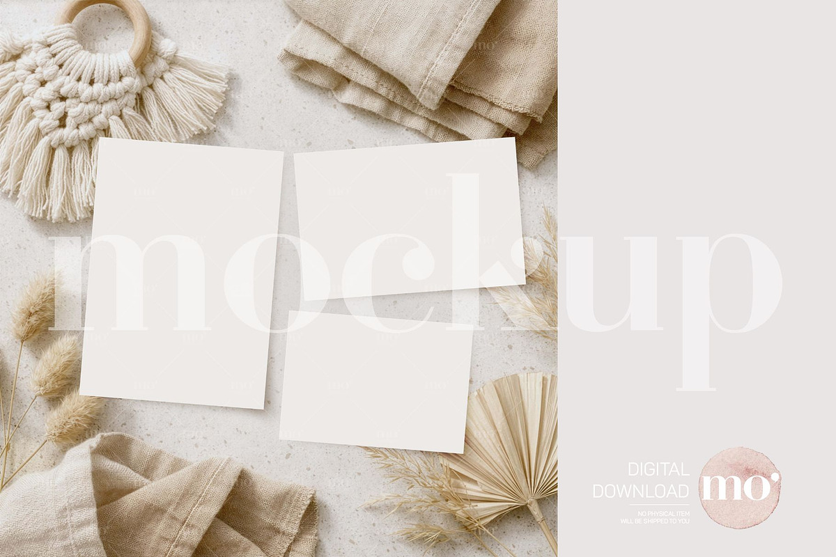 Boho 3-Piece Invitation Suite Mockup, a Mockup by MoMockups (Photo 2 of 4)