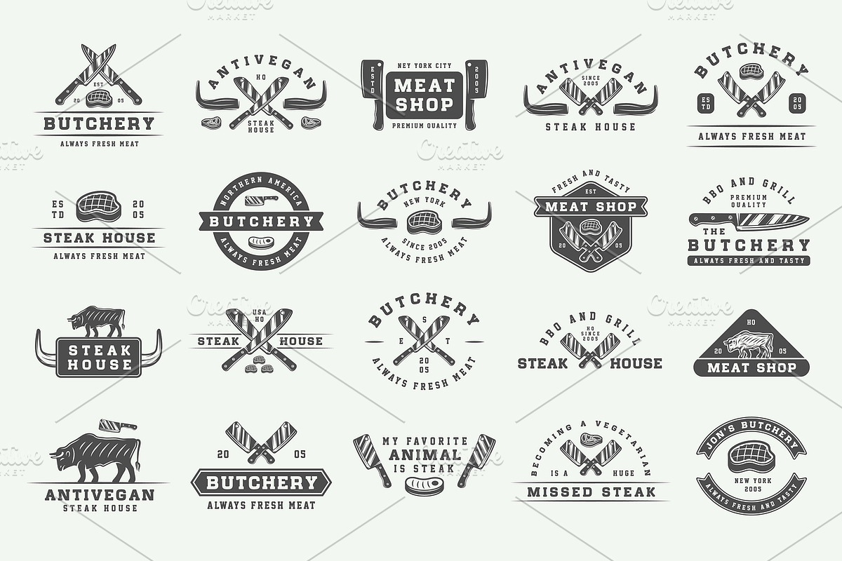 Vintage butchery emblems, a Branding & Logo Template by AkimD (Photo 3 of 15)