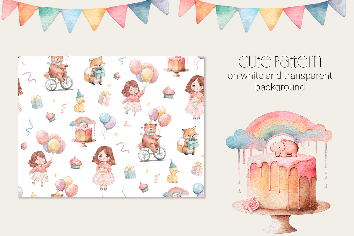 Happy Birthday watercolor collection, a Decorative Illustration by AlineArtStore (Photo 4 of 13)