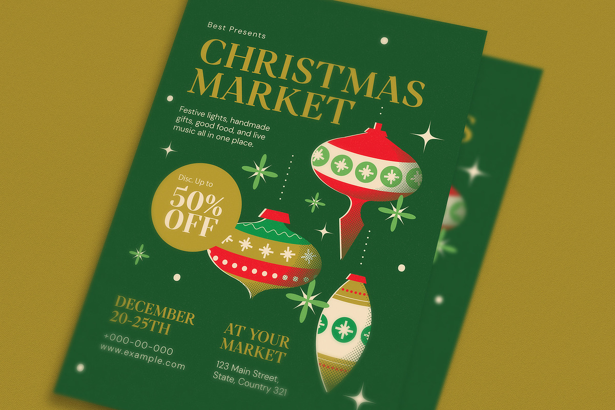 Retro Christmas Market Event Flyer preview 2