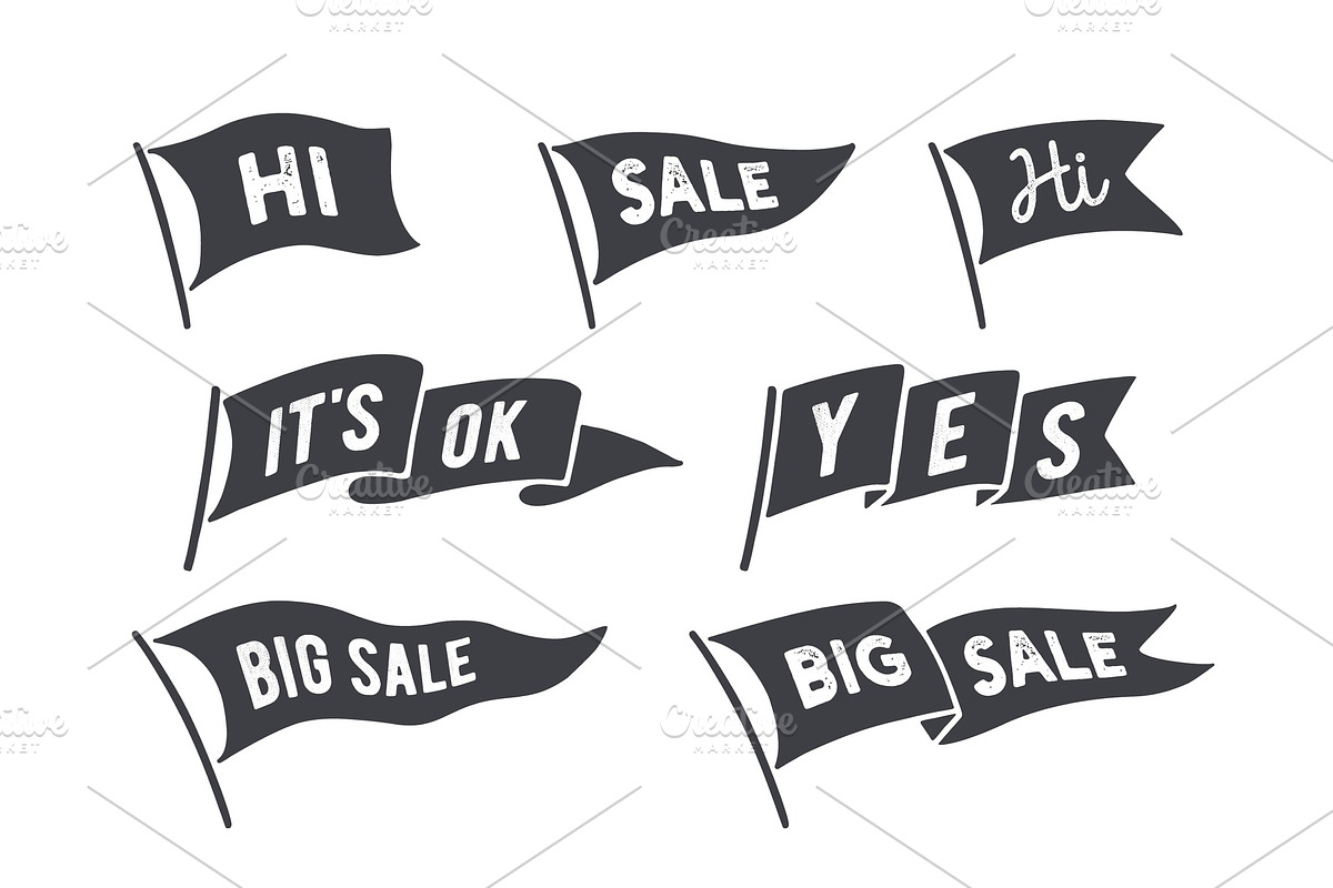 Flag set. Old school flag banner, a Decorative Illustration by Foxys Graphic