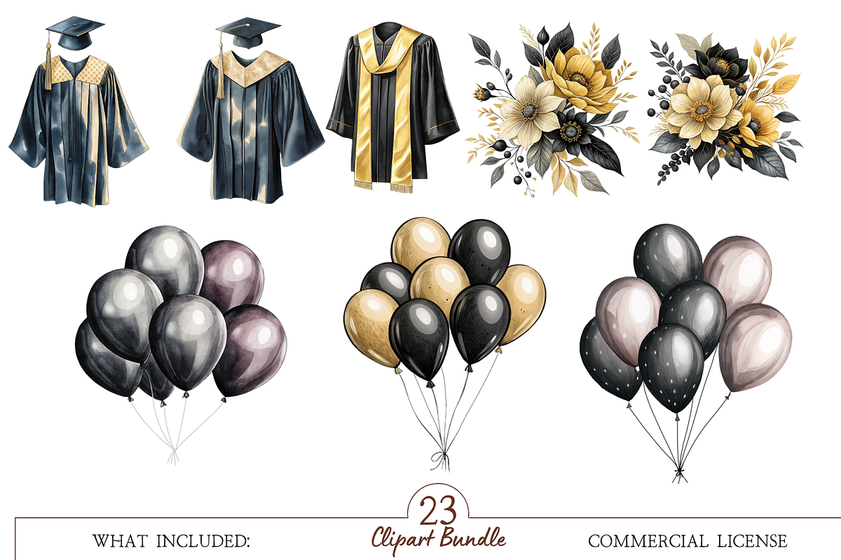 Watercolor Graduation Clipart Bundle, an Illustration by MockupWizard (Photo 3 of 5)