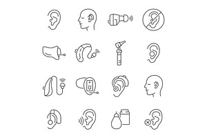 Hearing aid line icon set, an Outline Icon by ElineDesign