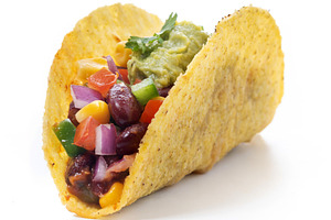 Vegetarian Taco isolated on White Background, a Food & Drink Photo by etorres69