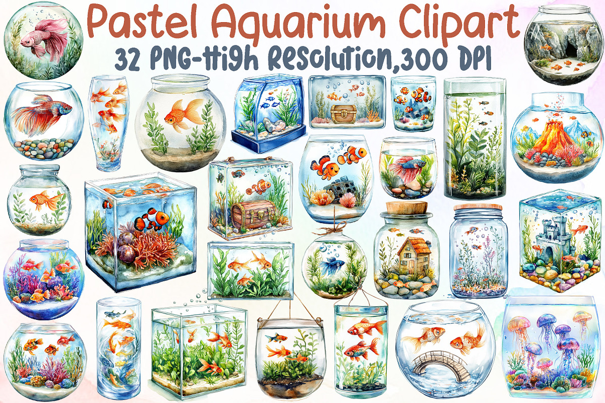 Pastel Aquarium Clipart, an Illustration by Sublimation Artist (Photo 1 of 6)