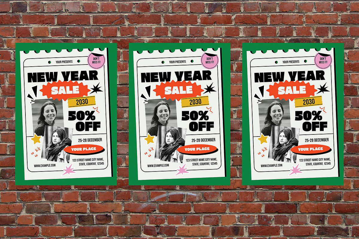 Green Indie New Year Sale Flyer Set, a Flyer Template by Aiyari Graphic (Photo 3 of 3)