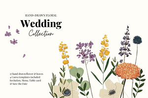 Wedding collection handdraw florals, a Stationery Template by kreart