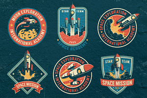 Space Rocket Retro Badge