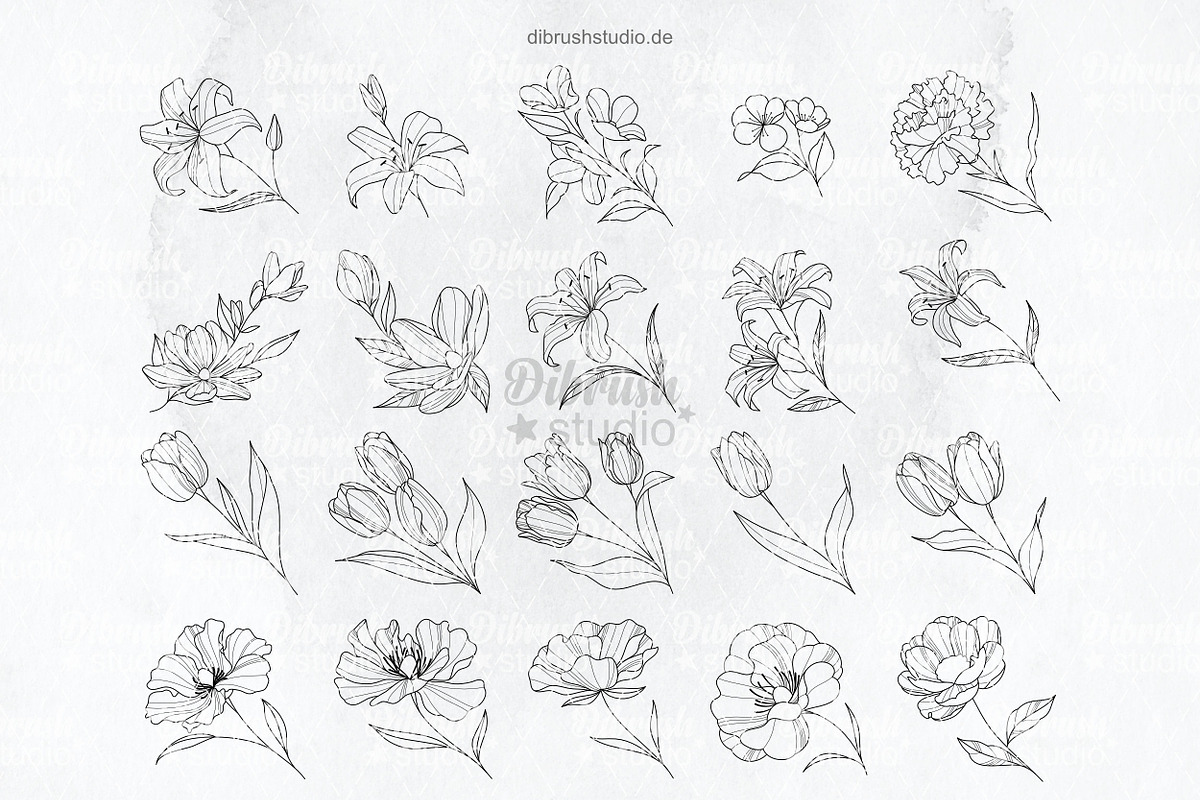 Procreate - Elegant Tattoo Flowers, a Brush Add-On by DiBrush Studio (Photo 4 of 7)