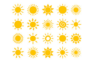 Cute sun doodle icons, an Object Illustration by Lemberg Vector