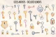 Locks and Keys 34 Watercolor Graphic, an Illustration by Violet LeBeaux (Thumbnail 2 of 3)