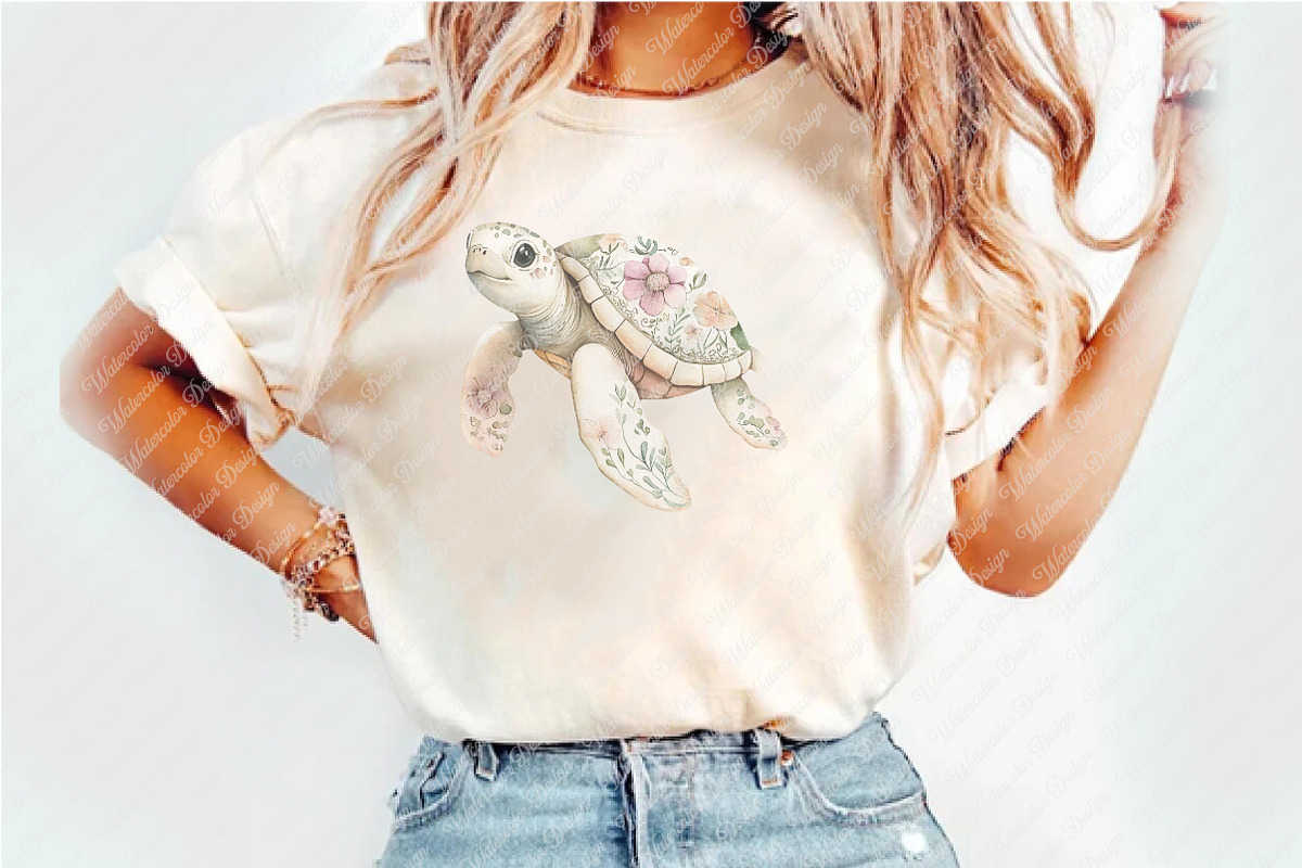 Watercolor Floral Sea Turtles, an Illustration by Watercolor design (Photo 5 of 11)