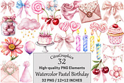 Watercolor Pastel Birthday Clipart, a Seasonal Illustration by CitraGraphics (Thumbnail 1 of 6)