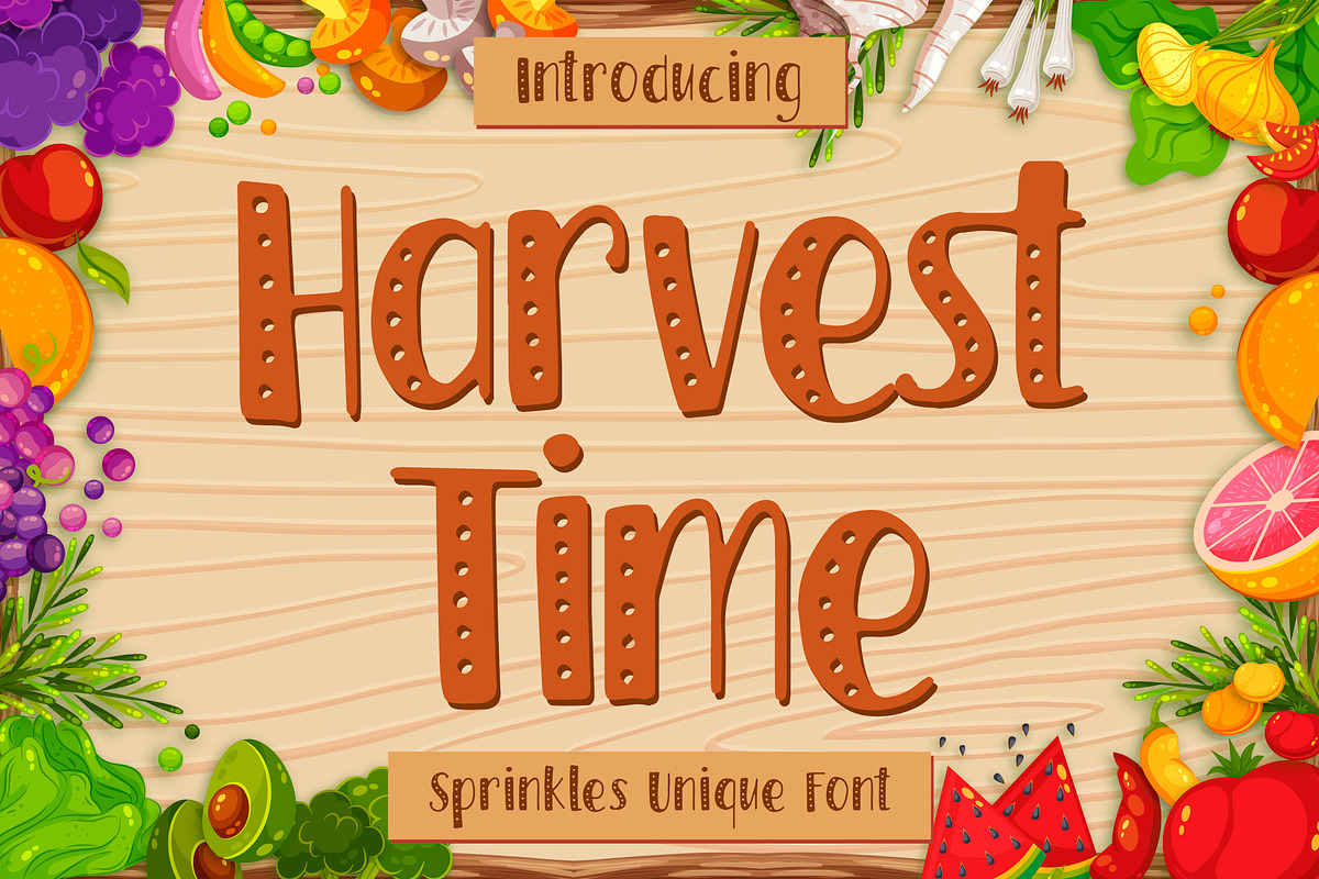 Harvest Time - Sprinkles Unique Font, a Font by Typefactoryco (Photo 1 of 8)