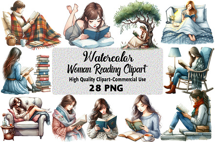 Watercolor Woman Reading Clipart, an Illustration by Daily.Designs