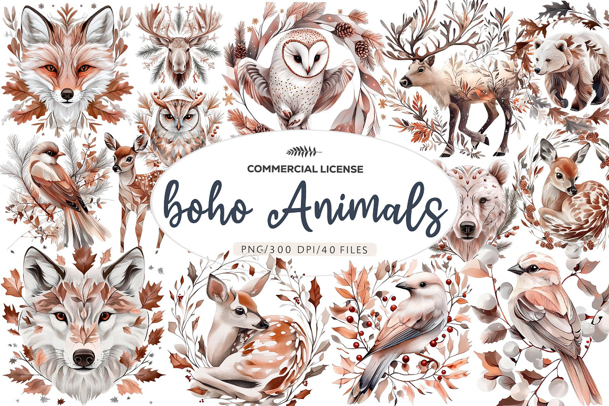 Winter Christmas Animals Birds Leave, an Illustration by CreationArt (Photo 1 of 5)