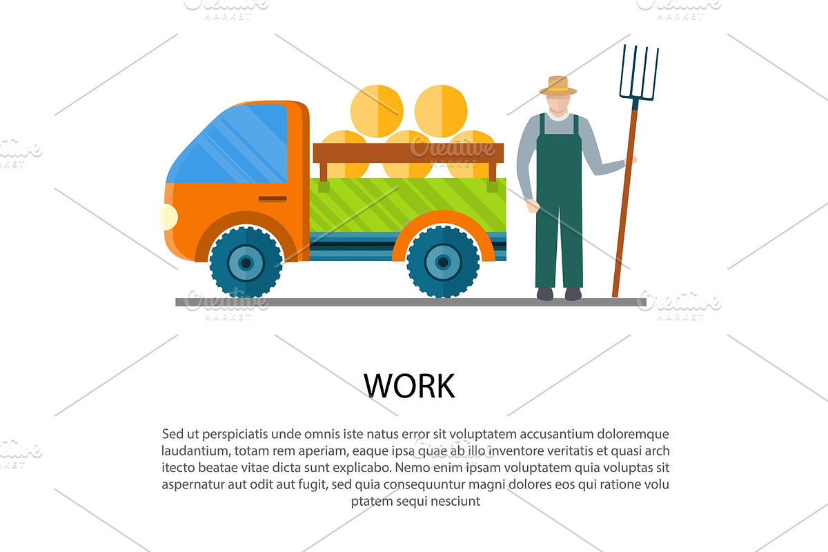 Car Carrying Hay in a Trailer Vector Illustration, a Transportation ...