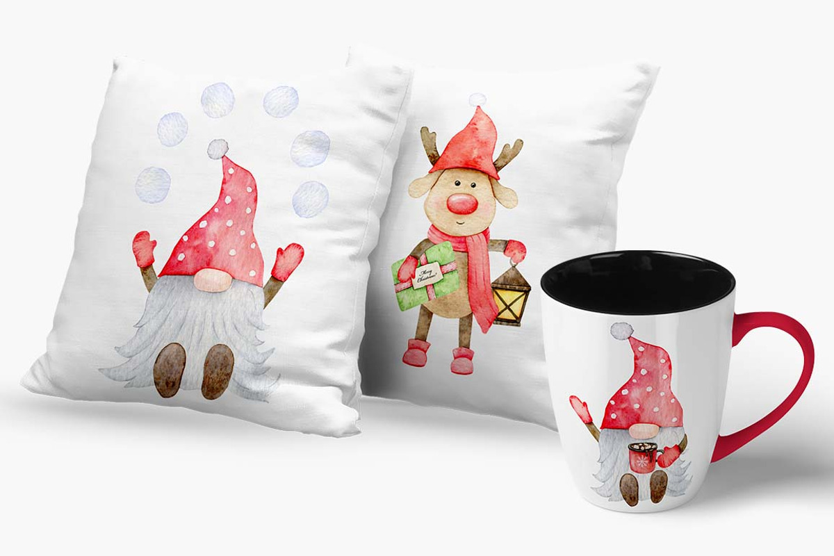 Watercolor Christmas Gnome Clipart, a Seasonal Illustration by Daryartsy (Photo 4 of 12)
