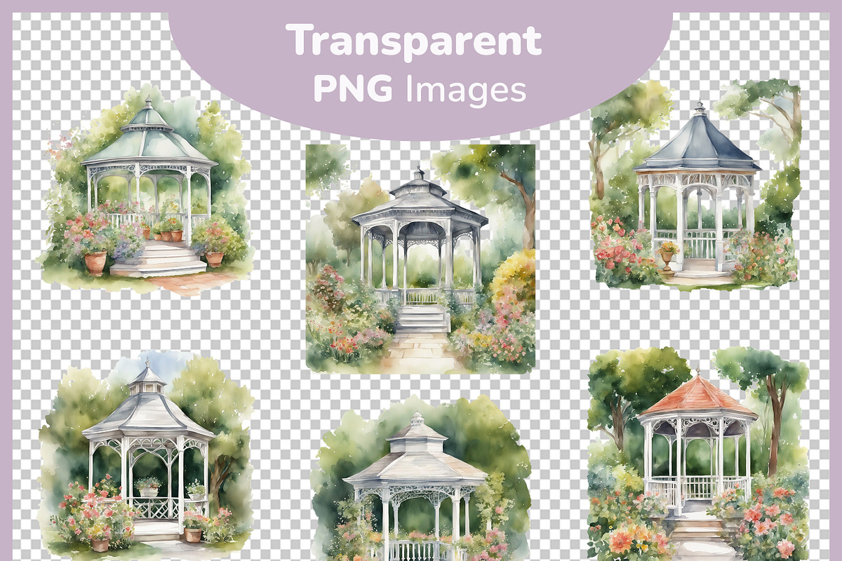 Garden Gazebo PNG Clipart Bundle, a Decorative Illustration by Digital Dreamscaping (Photo 3 of 10)