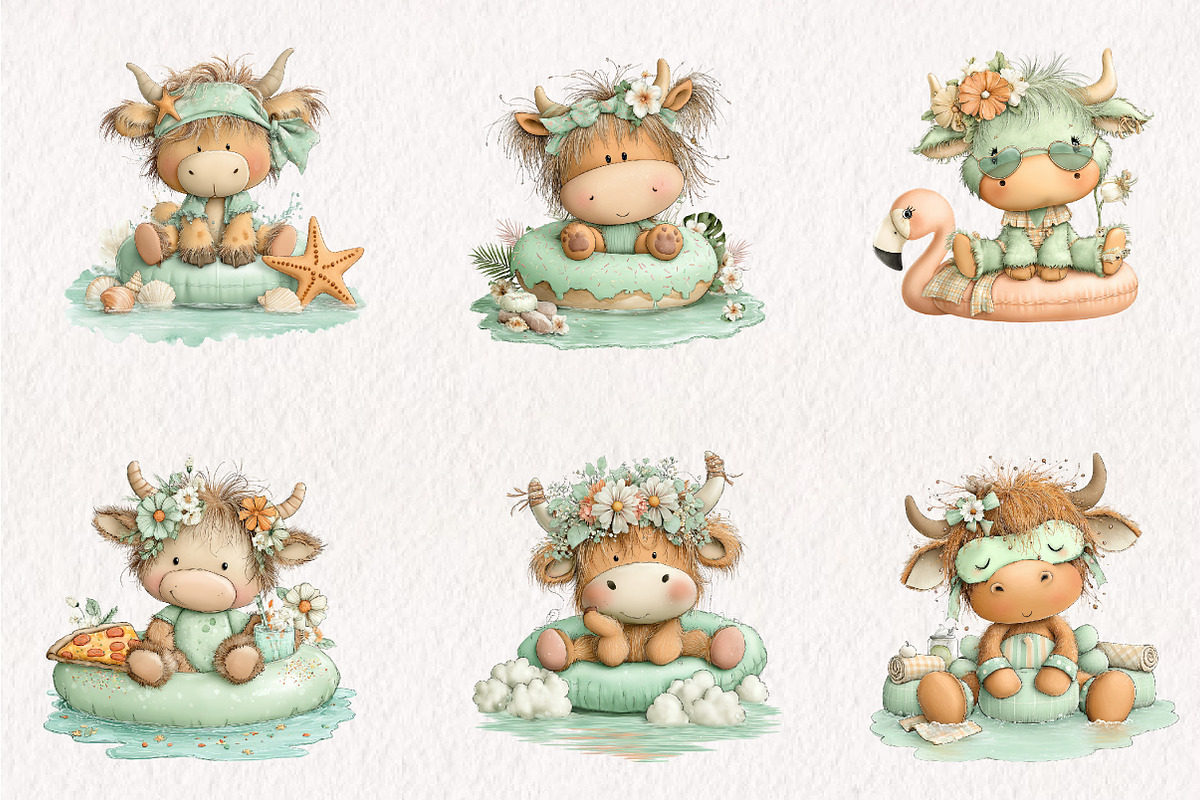 Whimsical Pool Day Highland Cow, an Animal Illustration by CreationArt (Photo 3 of 7)