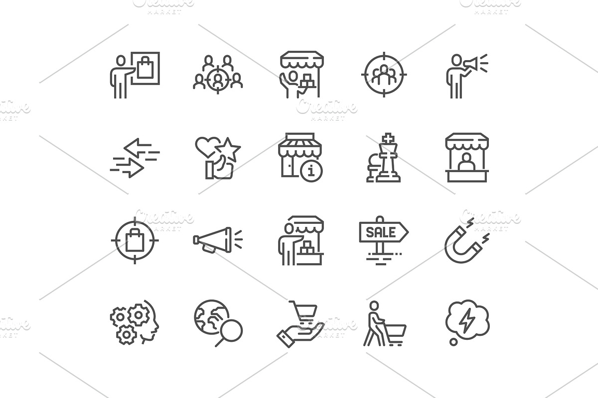 Line Marketing Strategy Icons, an Object Illustration by Davooda