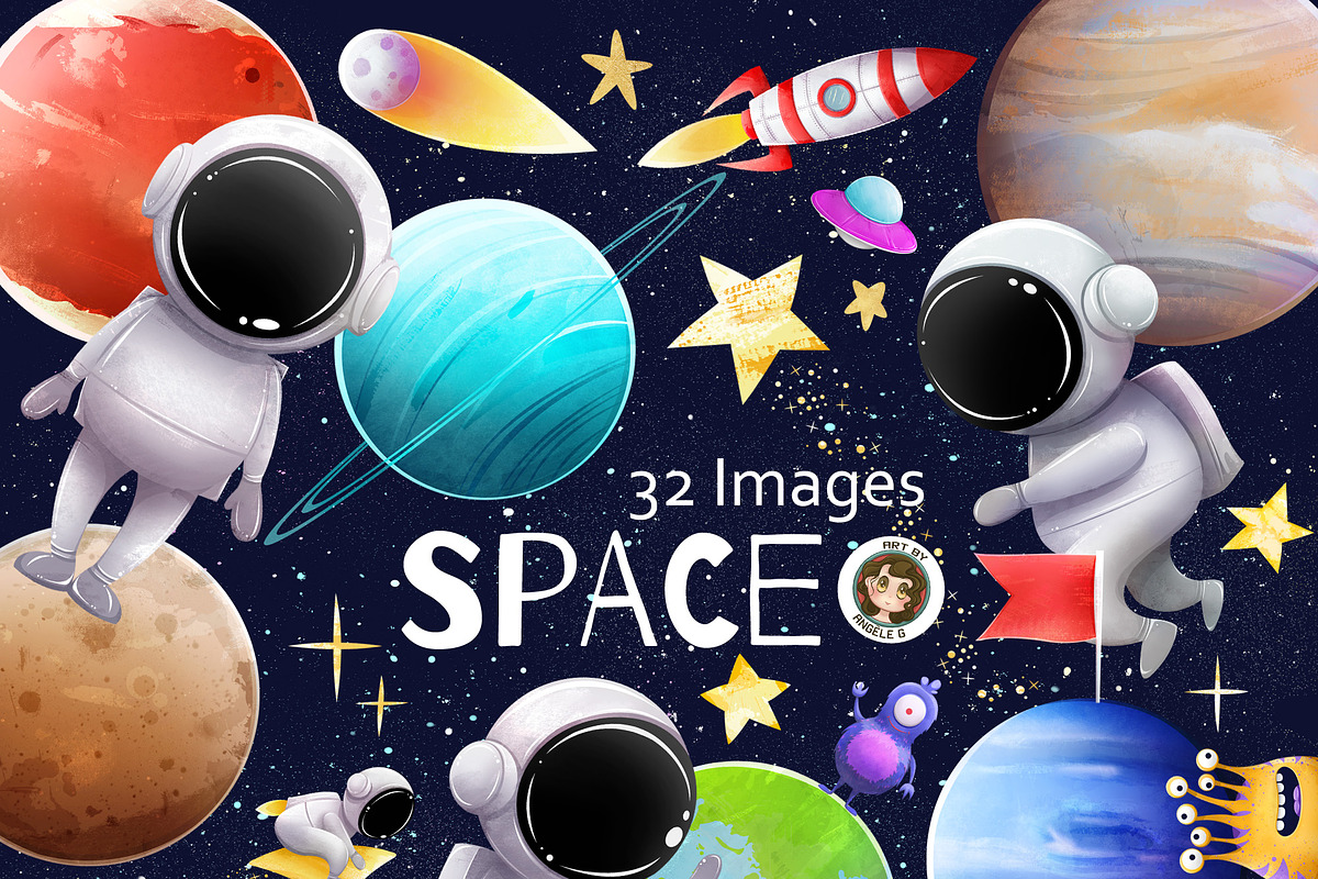 Space Planet & Astronaut PNG Clipart, a Person Illustration by Art by Angele G (Photo 1 of 5)