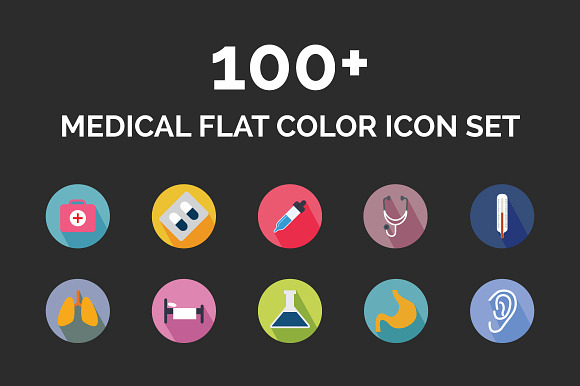 100 Medical Flat Color Icon Set