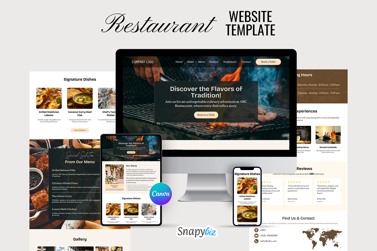 Restaurant Website Canva Templates, a Landing Page Template by Snapybiz (Photo 6 of 11)