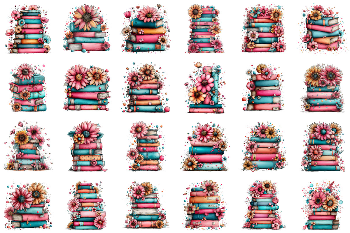 Spring Book Stack Sunflowers Clipart, an Illustration by designcity5 (Photo 2 of 5)