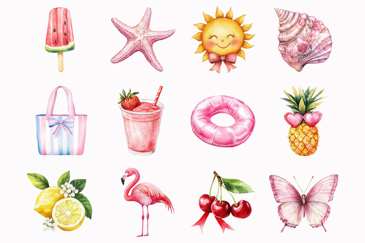 Watercolor Girly Summer Clipart, an Illustration by Design Market (Photo 4 of 5)