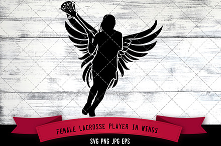 Female Lacrosse Player in Wings