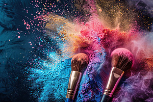 Makeup brush with powder explosion, a Photo by AlyaAnd